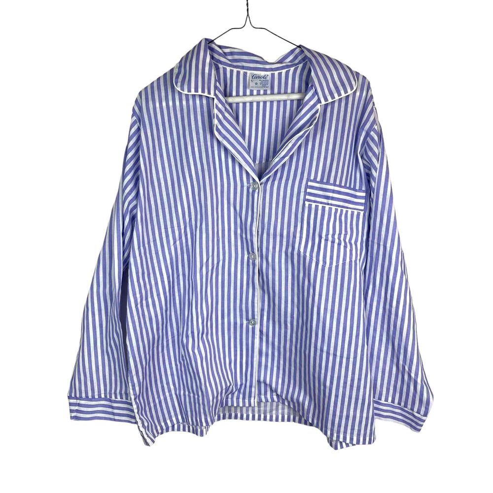 Carole Vintage Womens Purple & White Striped Long‎ Sleeve Pajama Set Size Large